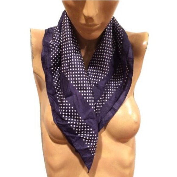 Vintage Glentex Navy Polka Dot Scarf 22" Square 100% Acetate Made In Japan Hand - Picture 4 of 10